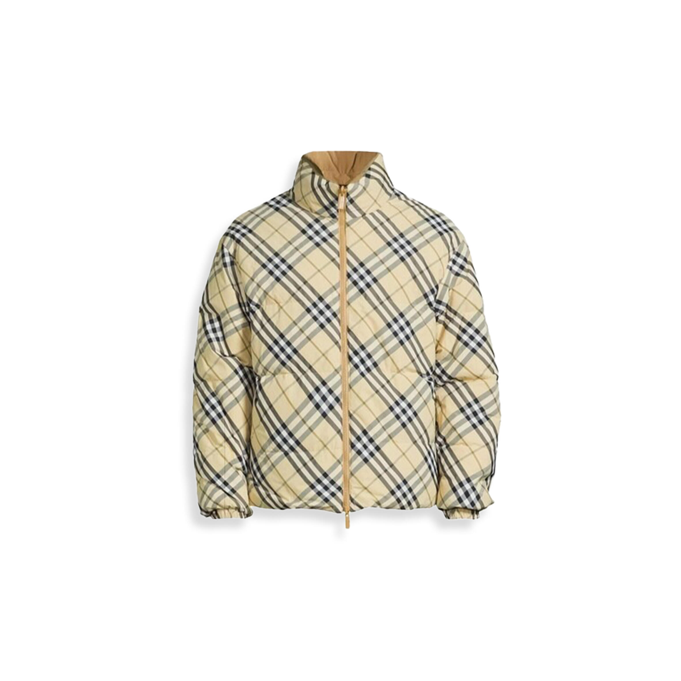 Bv*b*rry beige check puffer reversible down jacket